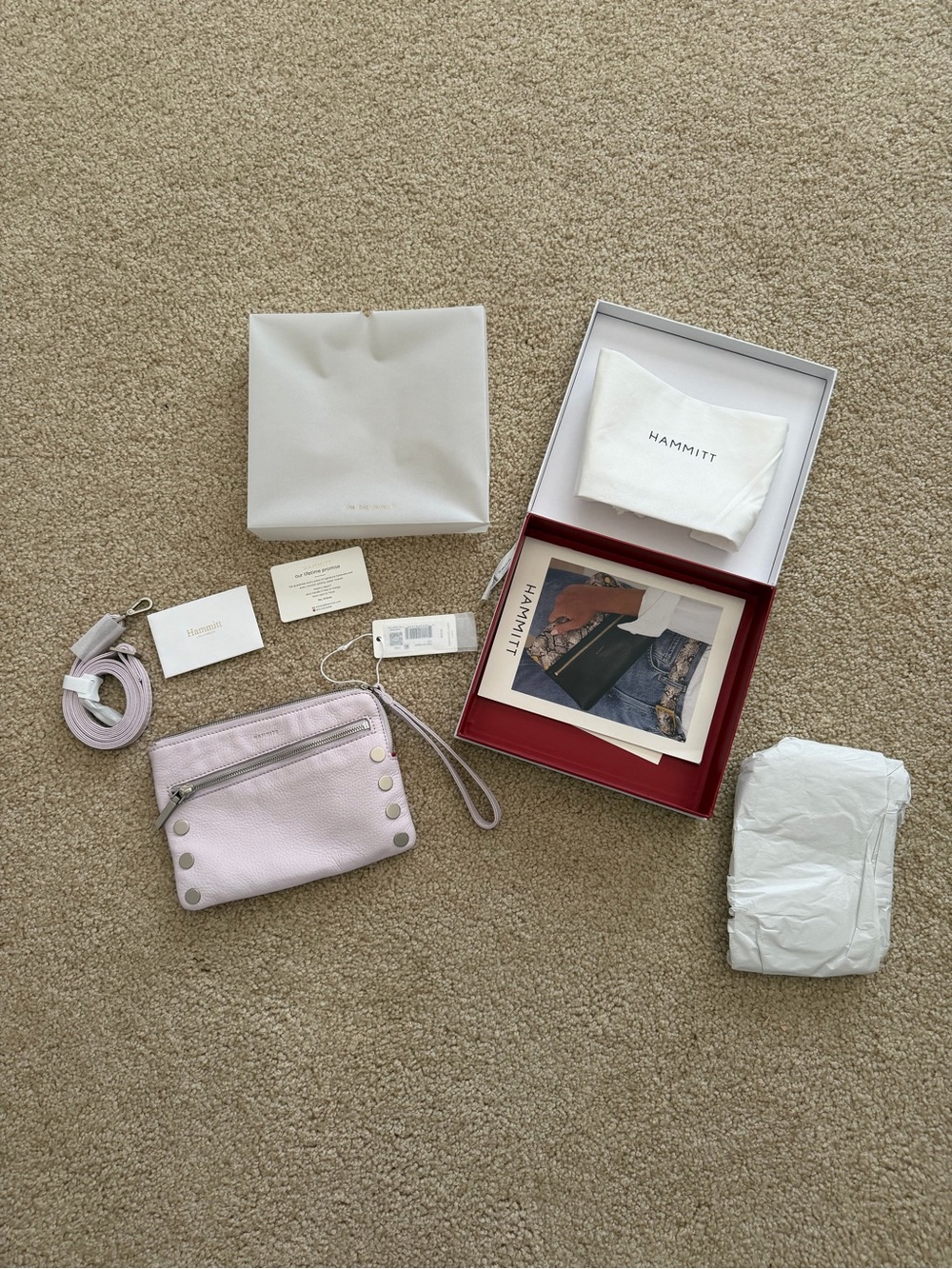 Hammitt Pastel Lilac Leather Crossbody Wristlet with Stud Accents